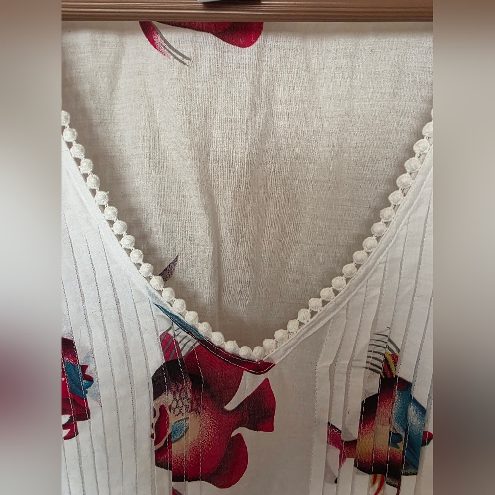 Soft Surroundings Seychelles Tunic Dress 2X Fish Coral Cotton Beach CoverUp Boho - Picture 6 of 11